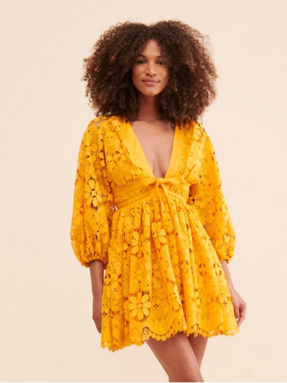 Charina Sarte yellow crochet lace Leilani mini dress